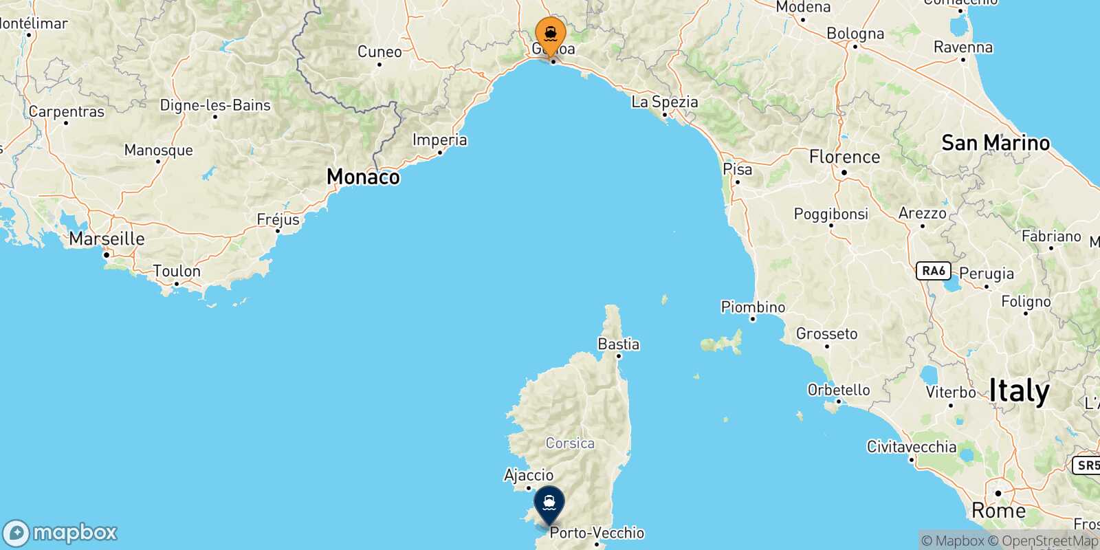 Carte des traverséesGenes Ajaccio