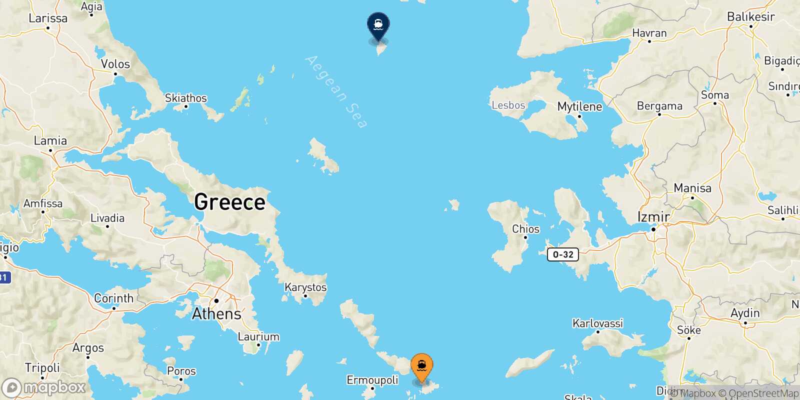 Carte des traverséesMykonos Agios Efstratios