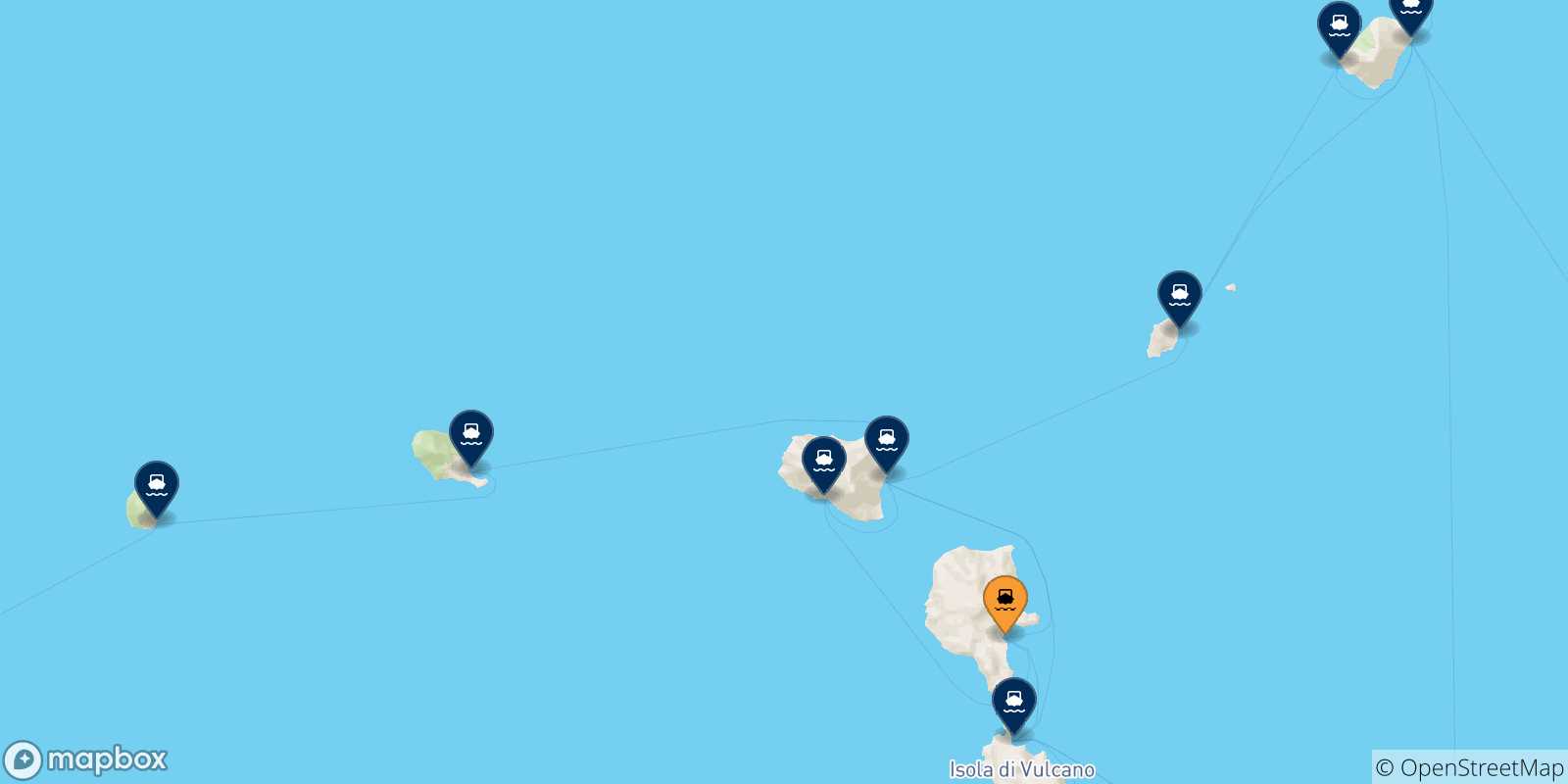 Carte des traversées possibles entre Lipari et les Îles Éoliennes