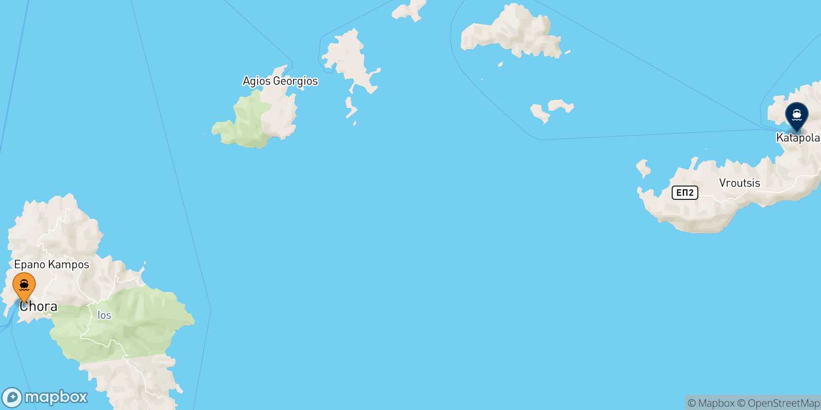 Carte des traverséesIos Katapola (Amorgos)