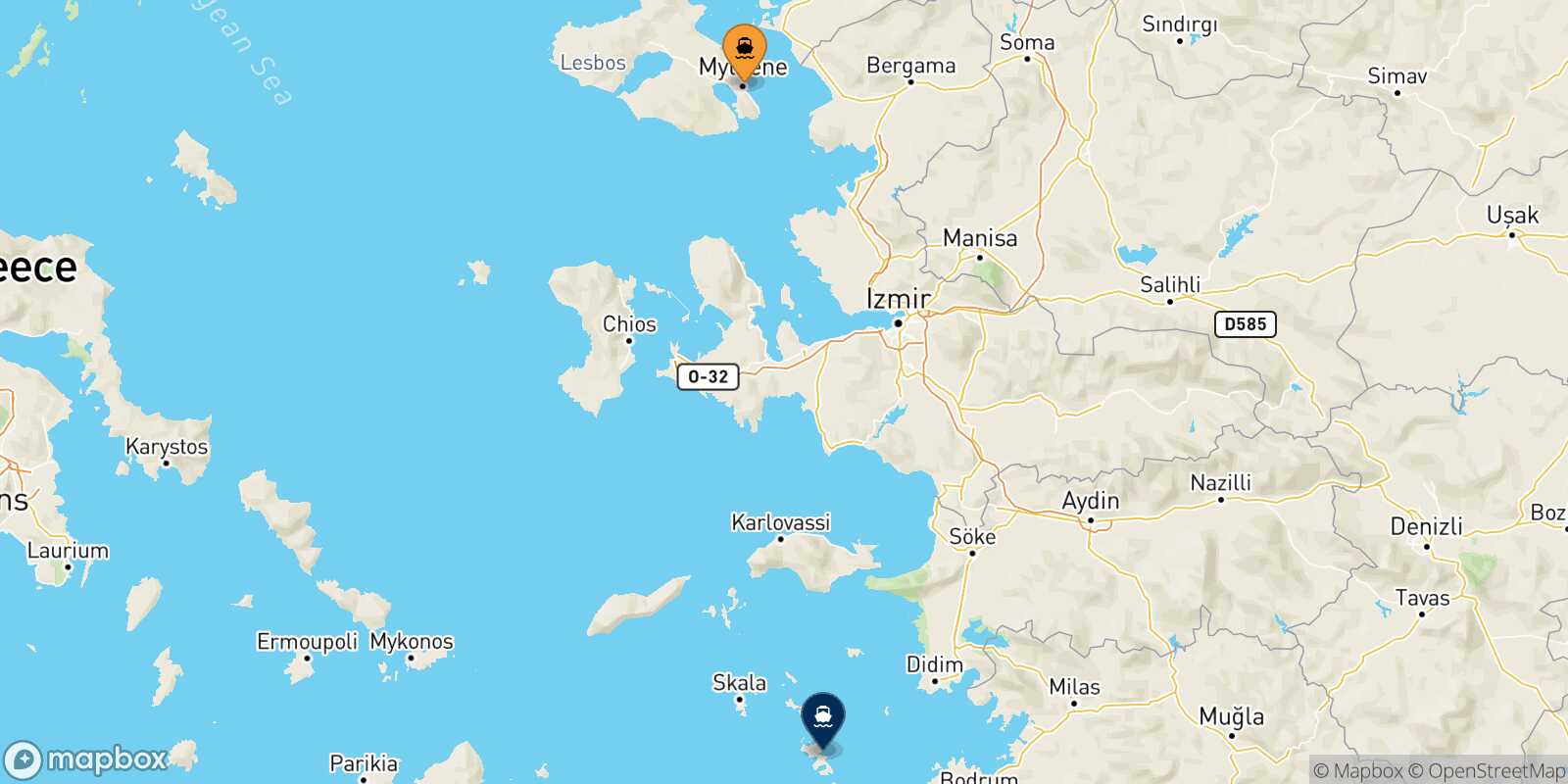 Carte des traverséesMytilene (Lesvos) Leros