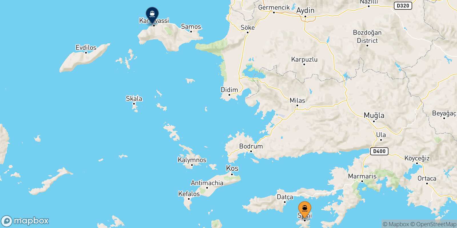 Carte des traverséesSymi Pythagorio (Samos)