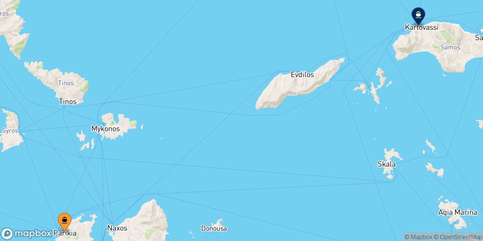 Carte des traverséesParos Karlovassi (Samos)