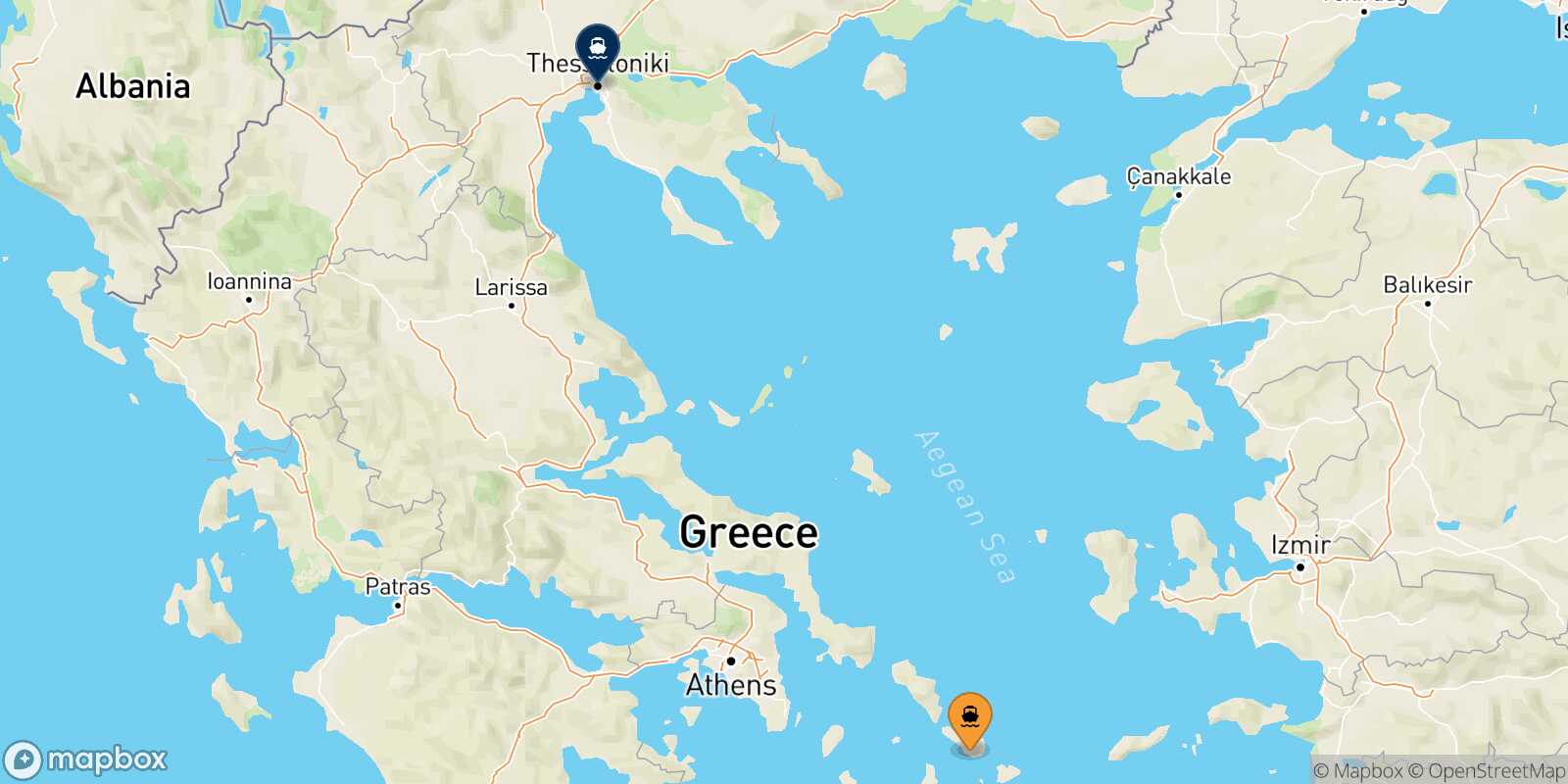 Carte des traverséesTinos Thessalonique