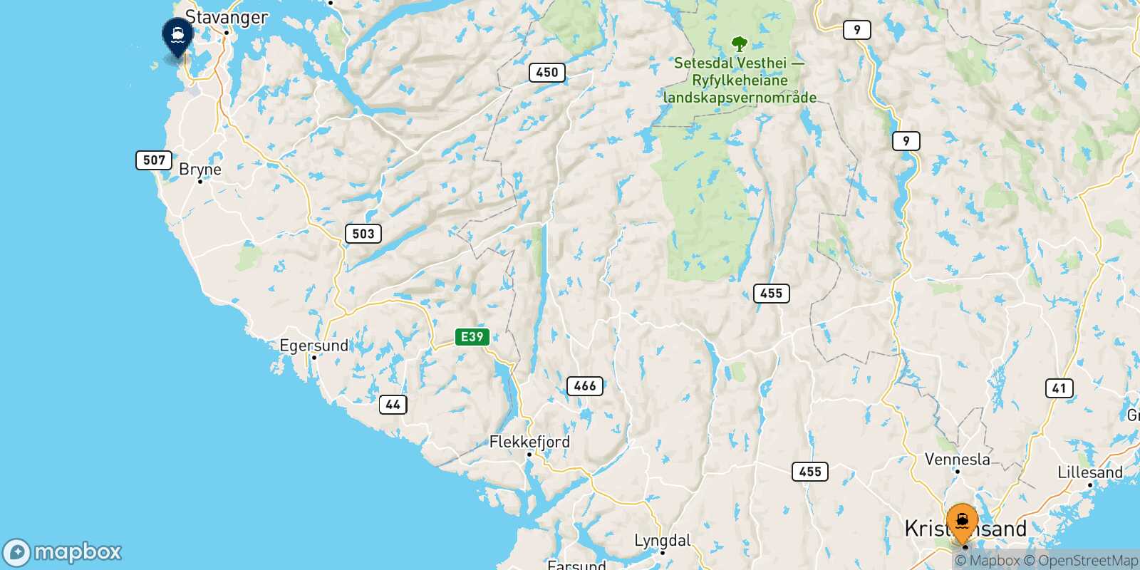 Carte des traverséesKristiansand Stavanger