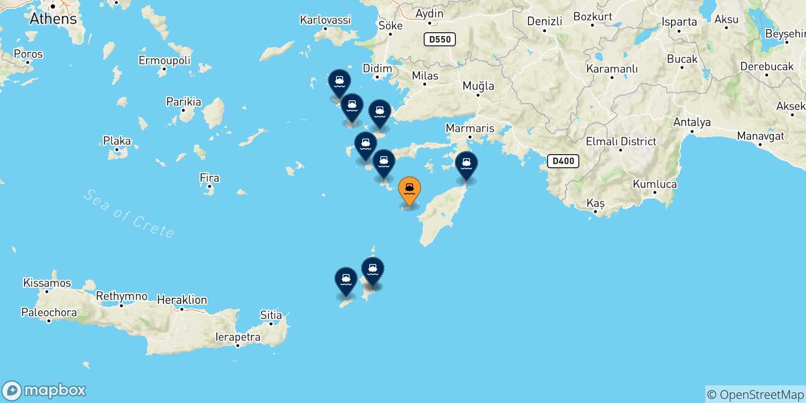 Carte des traversées possibles entre Chalki et Îles Du Dodécanèse