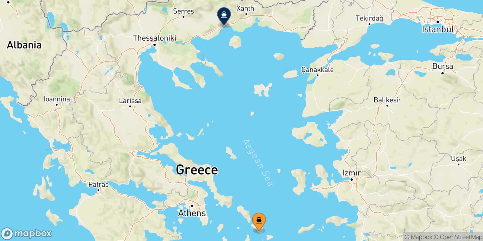 Carte des traverséesTinos Kavala