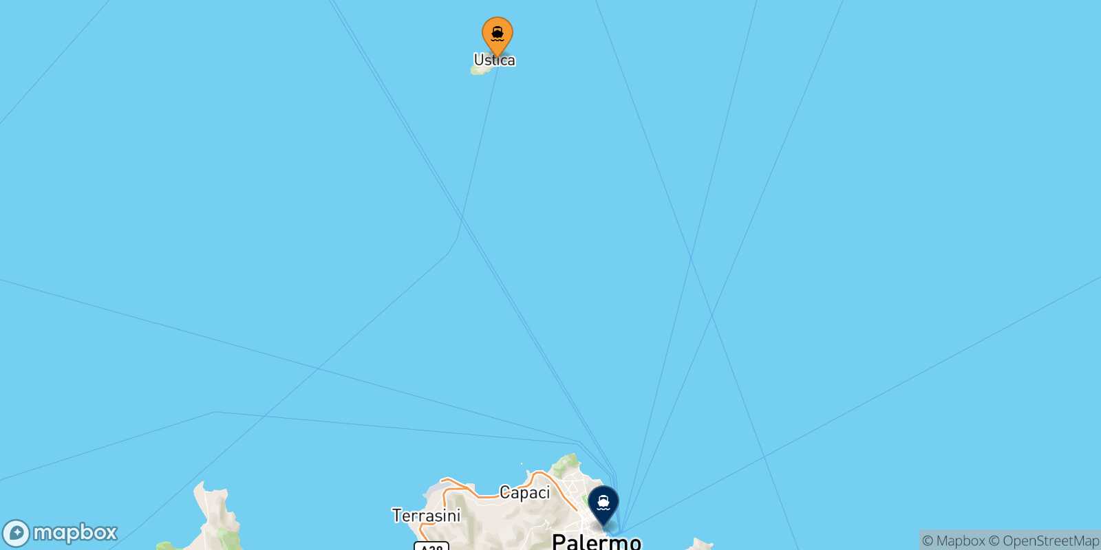Carte des traverséesUstica Palerme