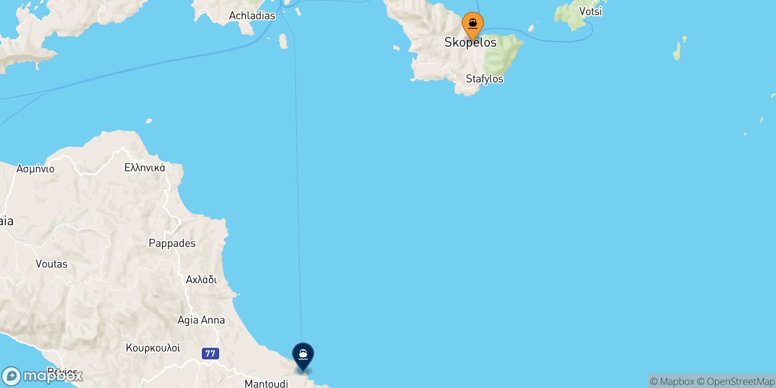 Carte des traverséesSkopelos Mantoudi (Evia)