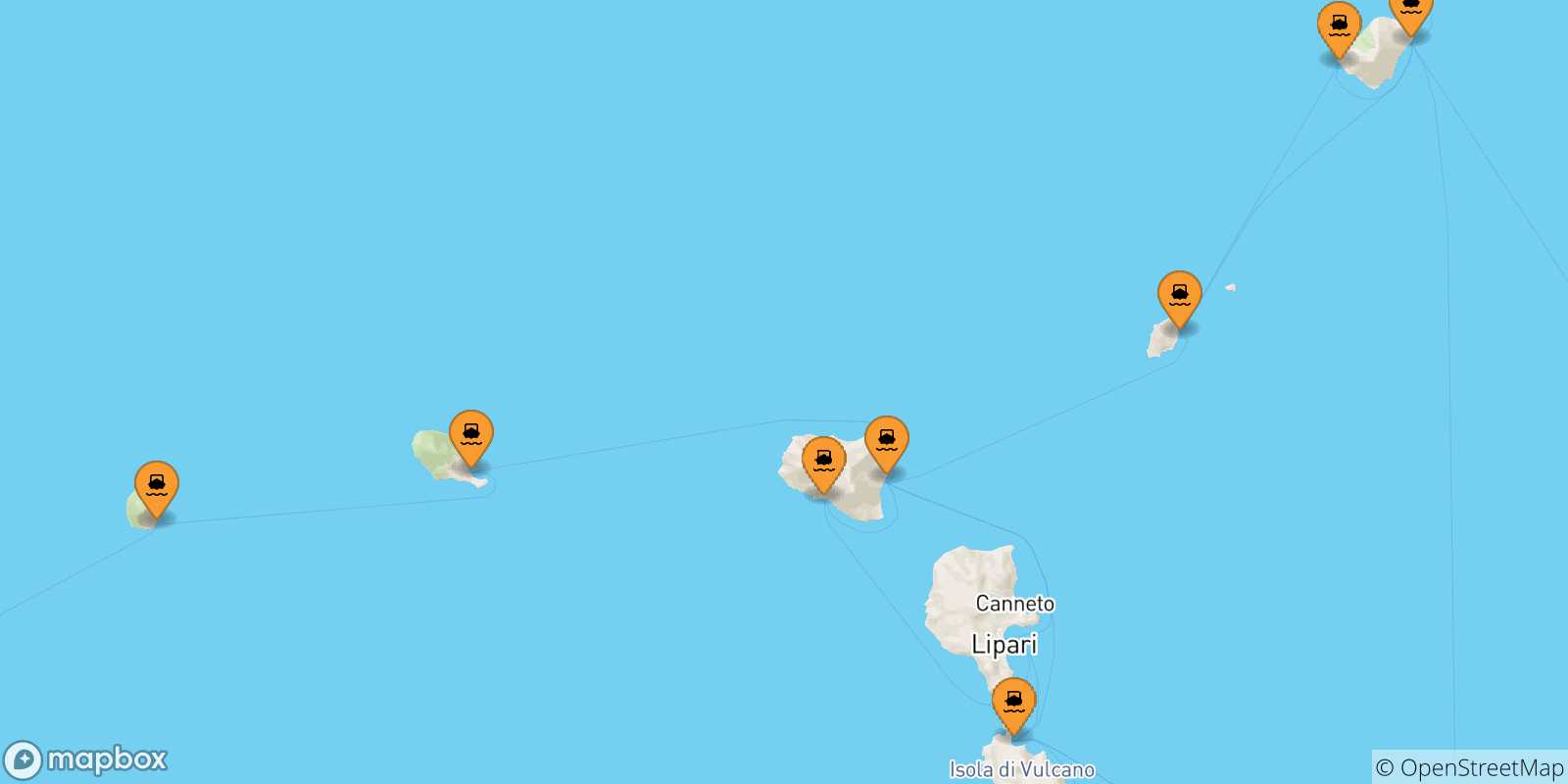 Carte des traversées possibles entre les Îles Éoliennes et Lipari