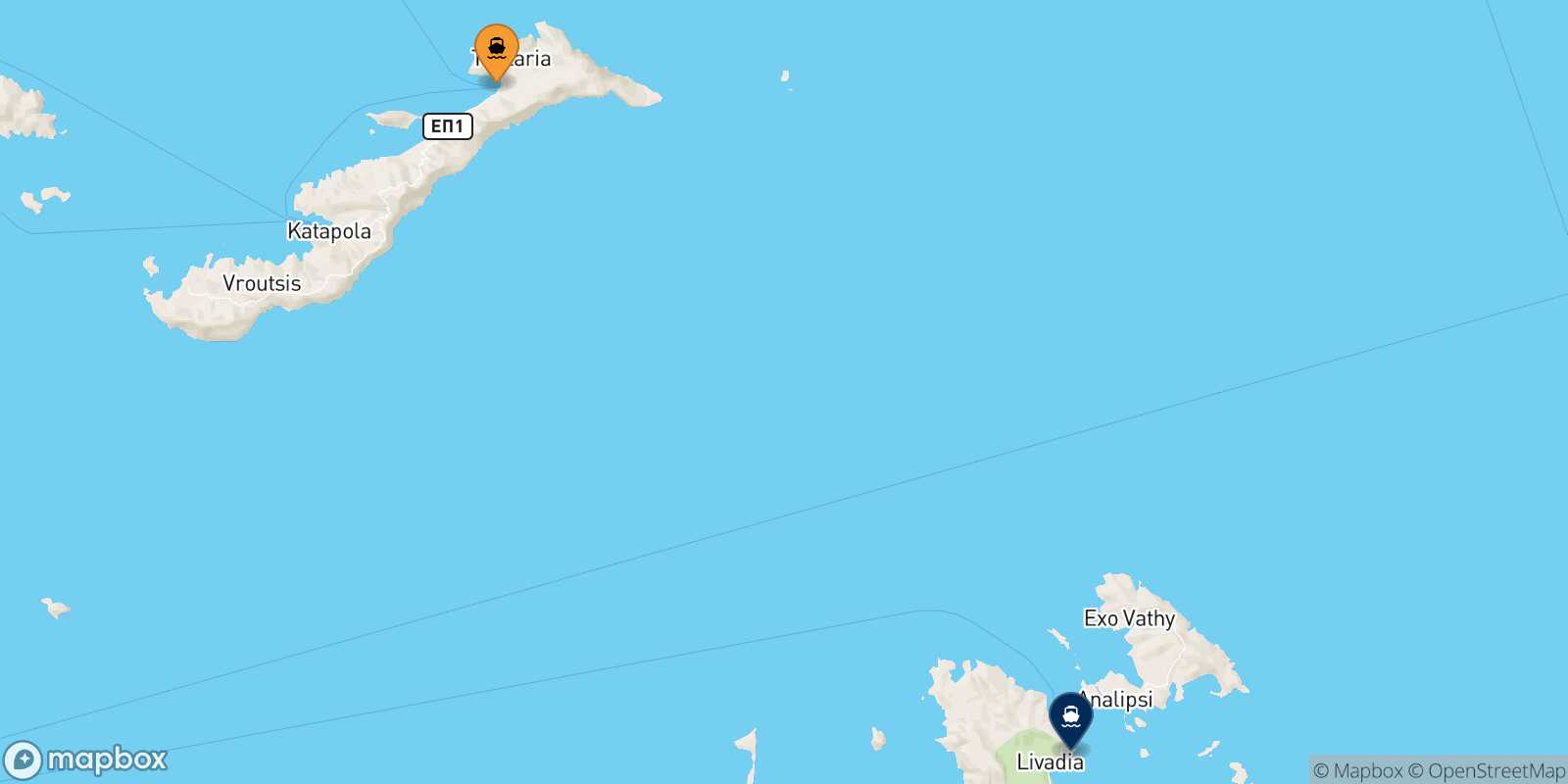 Carte des traverséesAegiali (Amorgos) Astypalea