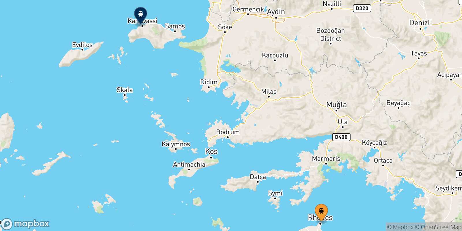 Carte des traverséesRhodes Pythagorio (Samos)
