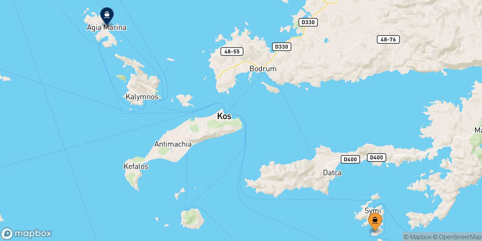 Carte des traverséesPanormitis (Symi) Leros