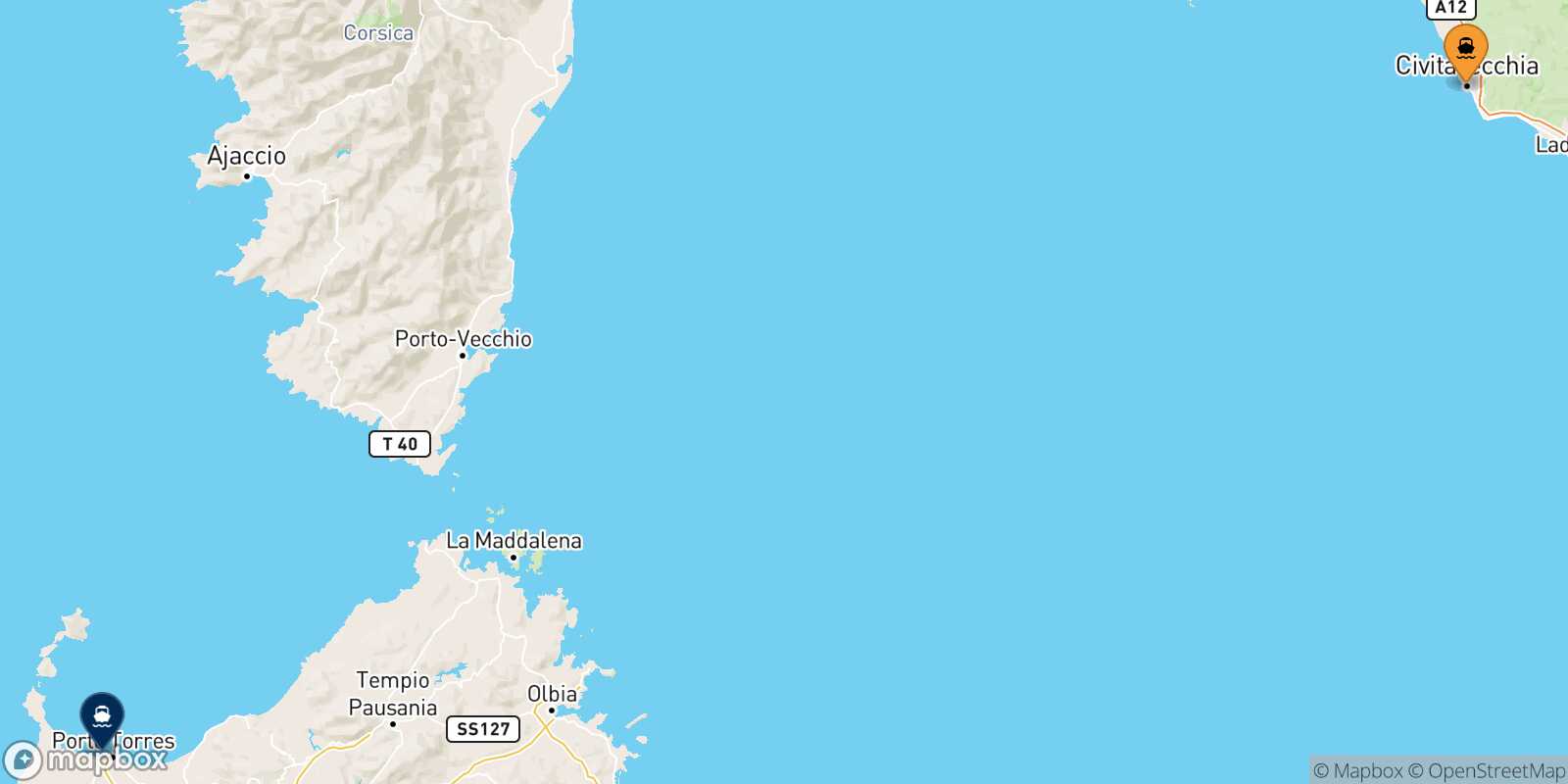 Carte des traverséesCivitavecchia Porto Torres