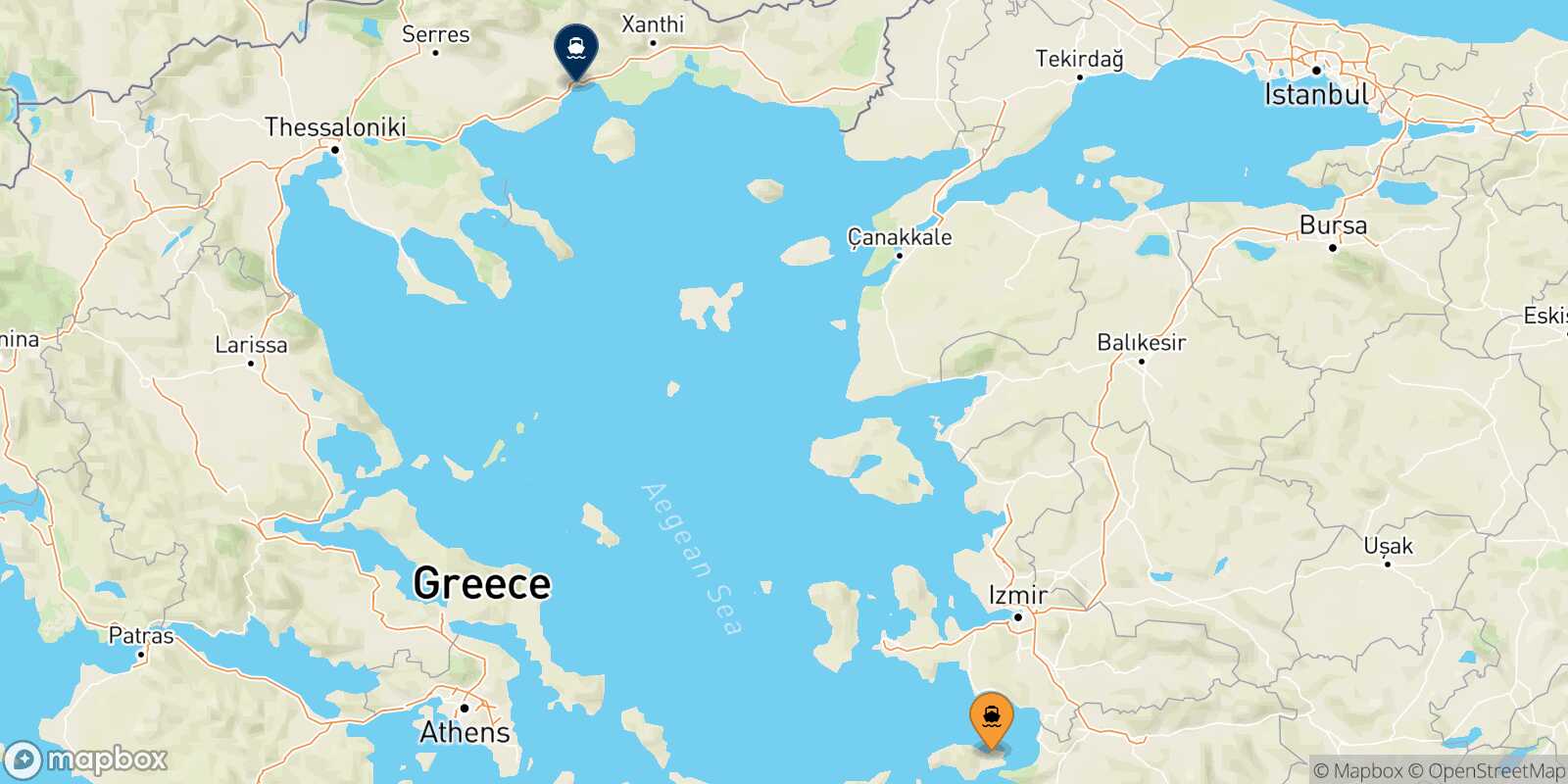 Carte des traverséesVathi (Samos) Kavala