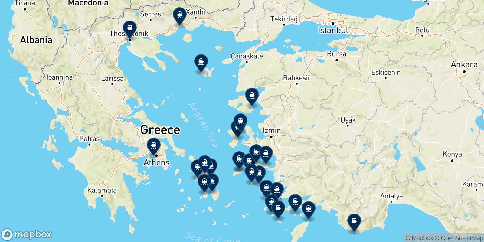 Carte des destinations de Evdilos (Ikaria)