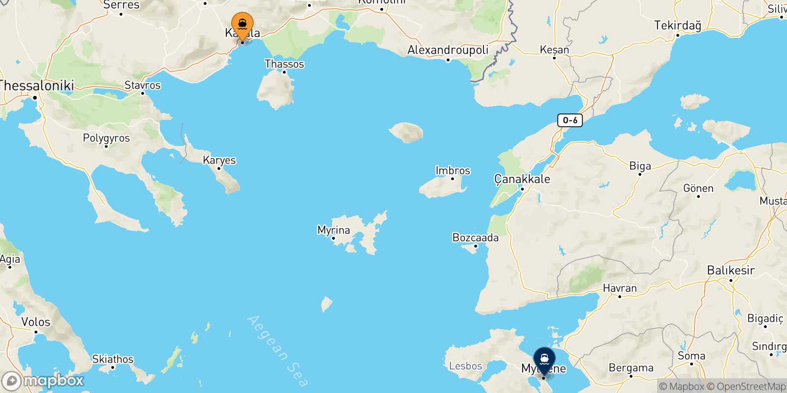 Carte des traverséesKavala Mytilene (Lesvos)
