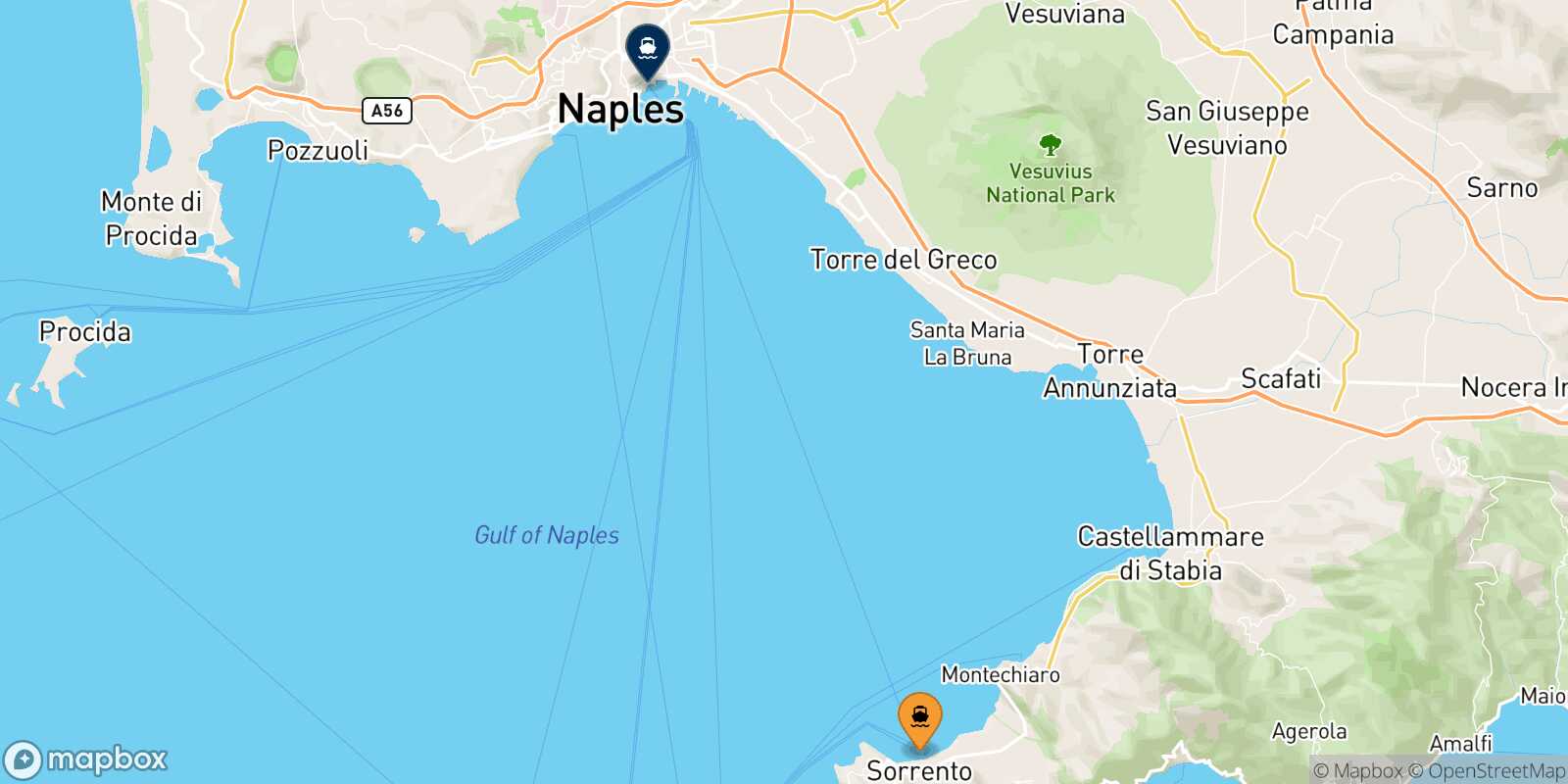 Carte des traverséesSorrente Naples Beverello