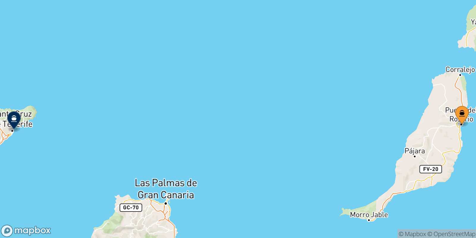 Carte des traverséesPuerto Del Rosario (Fuerteventura) Santa Cruz De Tenerife