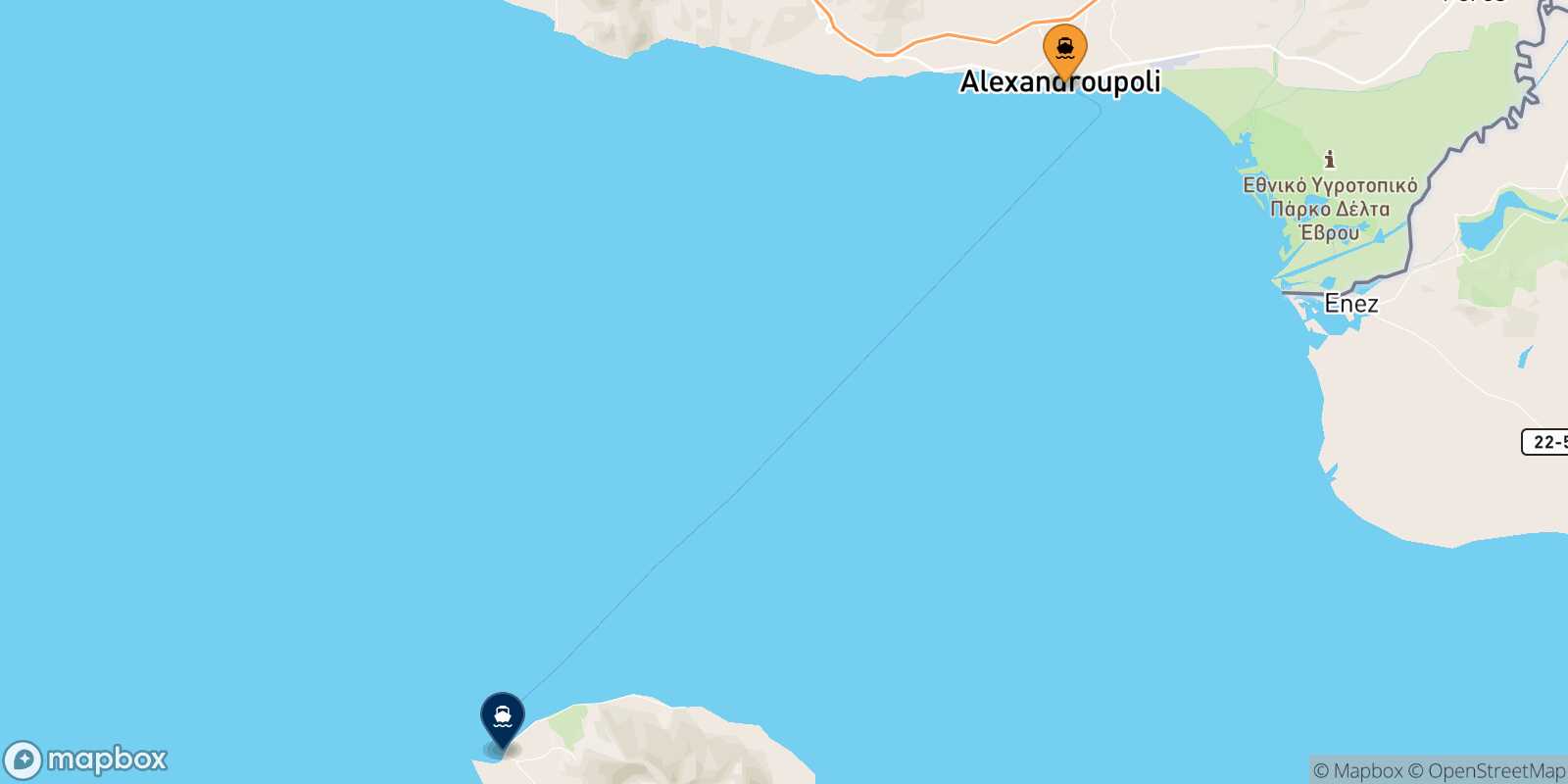 Carte des traverséesAlexandroupoli Samotharce