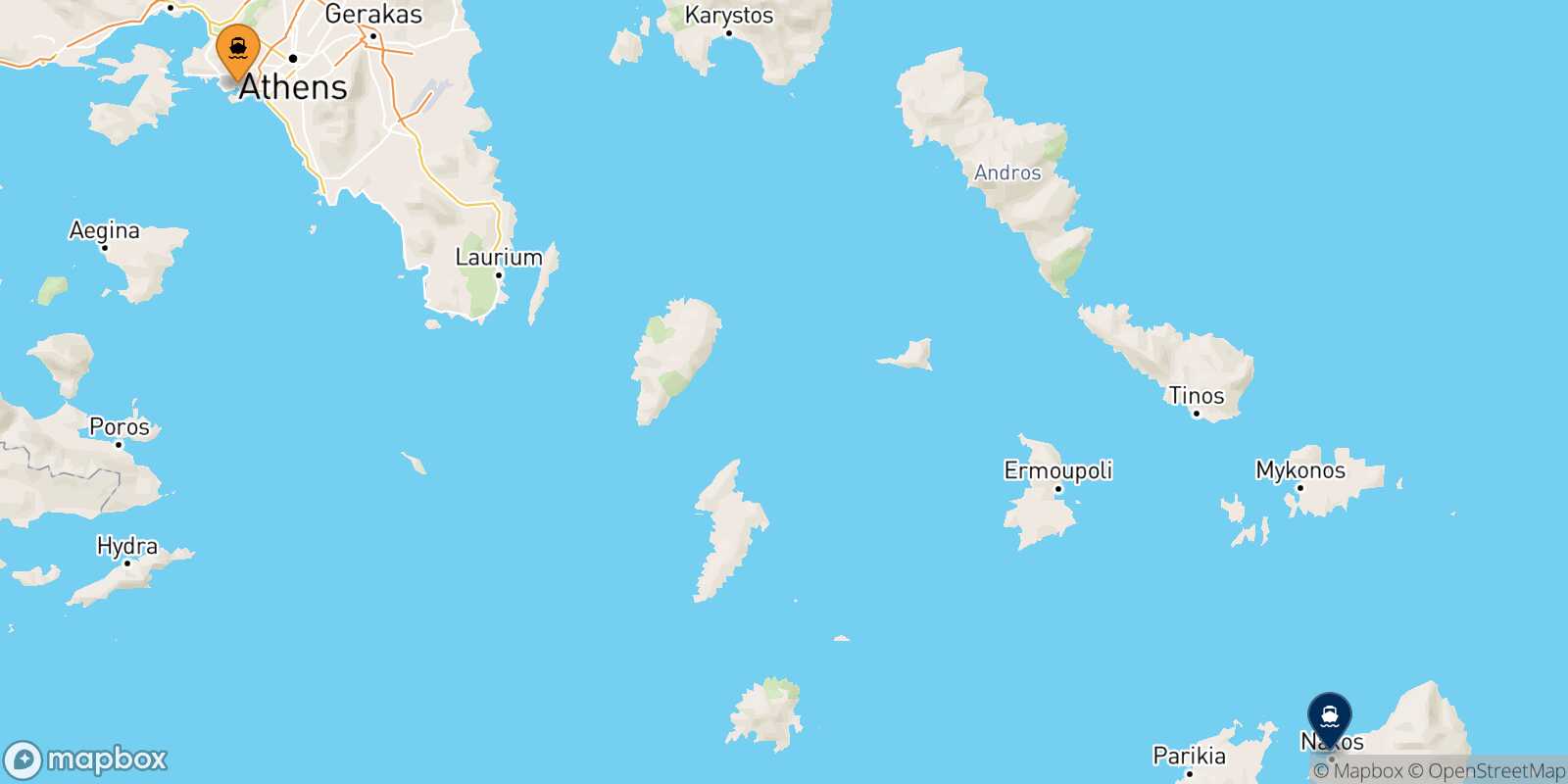 Carte des traverséesLe Piree Naxos