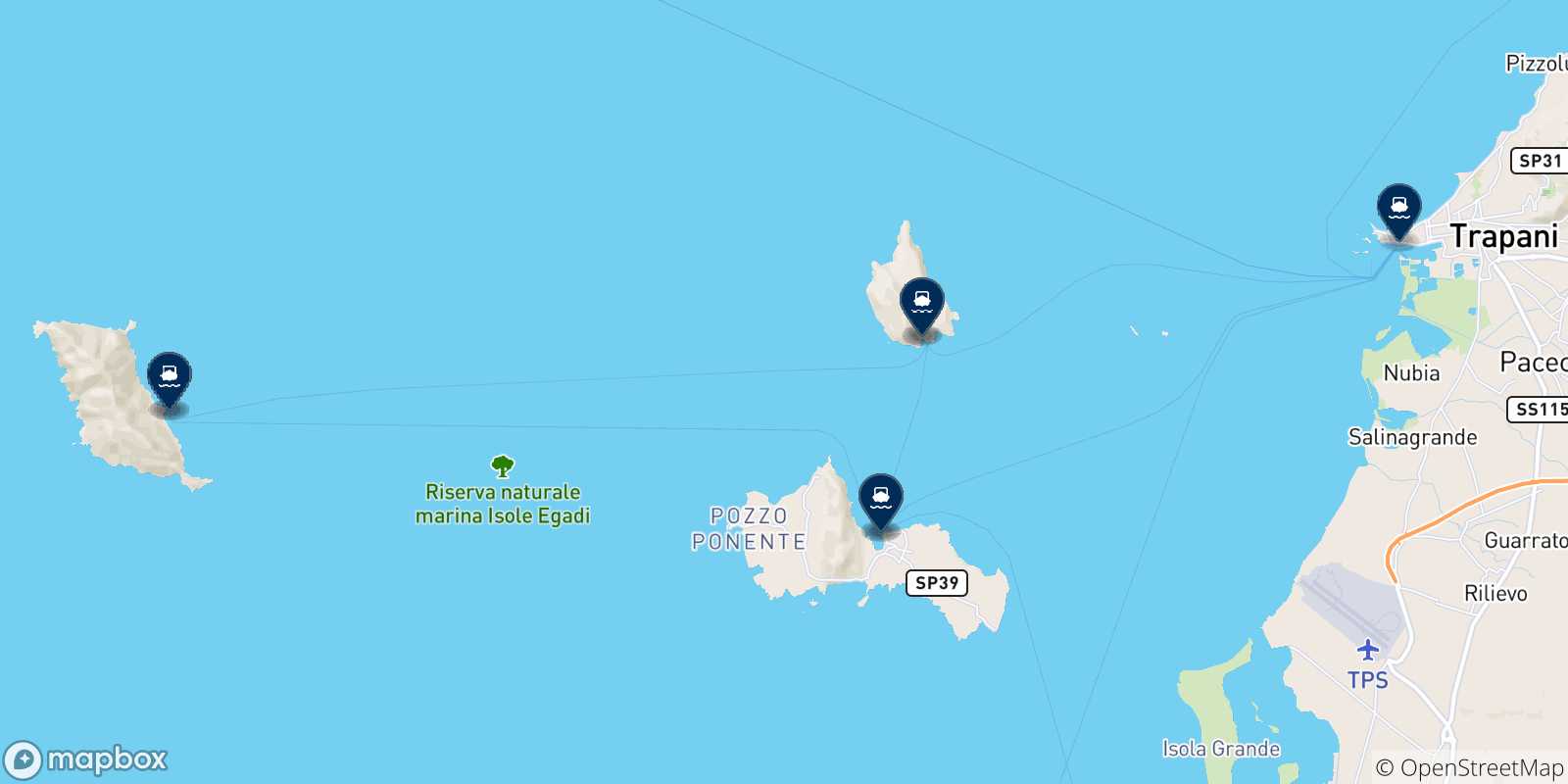 Carte des destinations des Îles Égades
