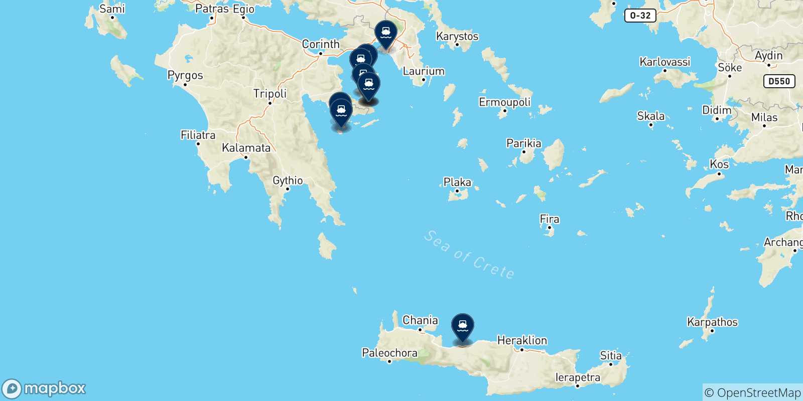 Carte des destinations des Îles Saroniques