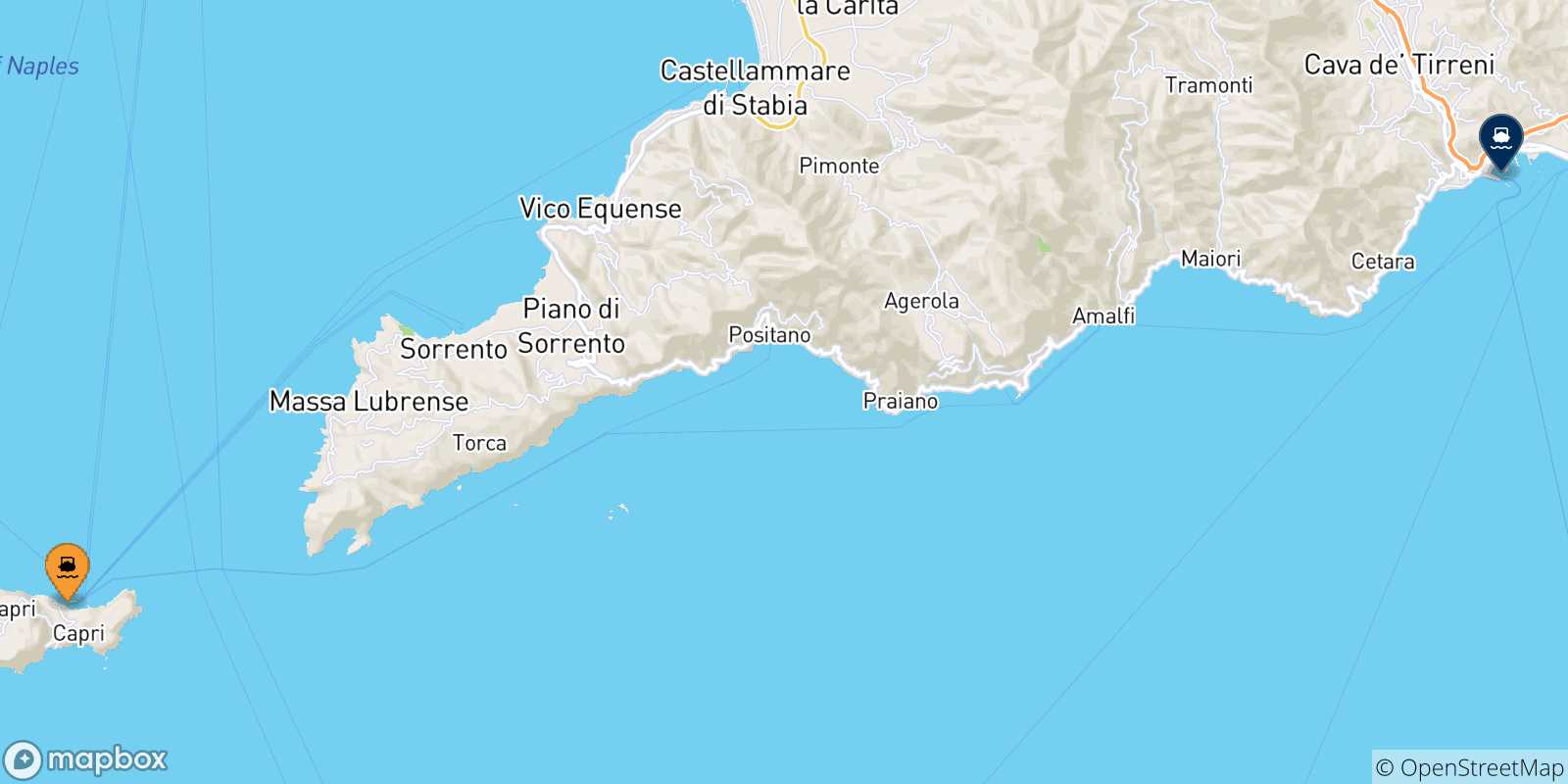 Carte des traversées possibles entre le Golf De Naples et Salerne