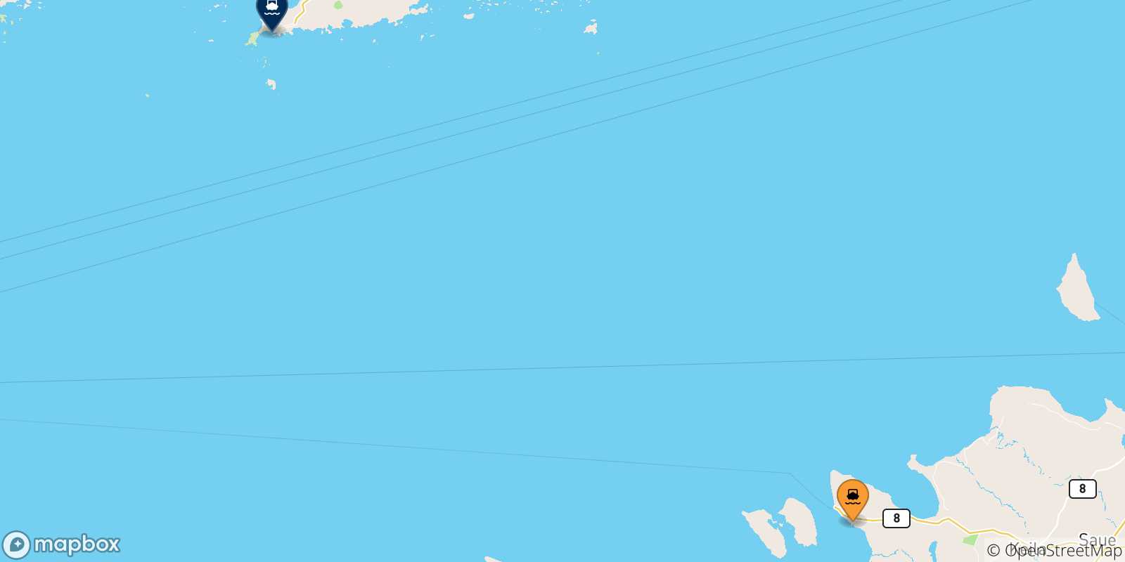 Carte des traversées possibles entre Paldiski et la Finlande