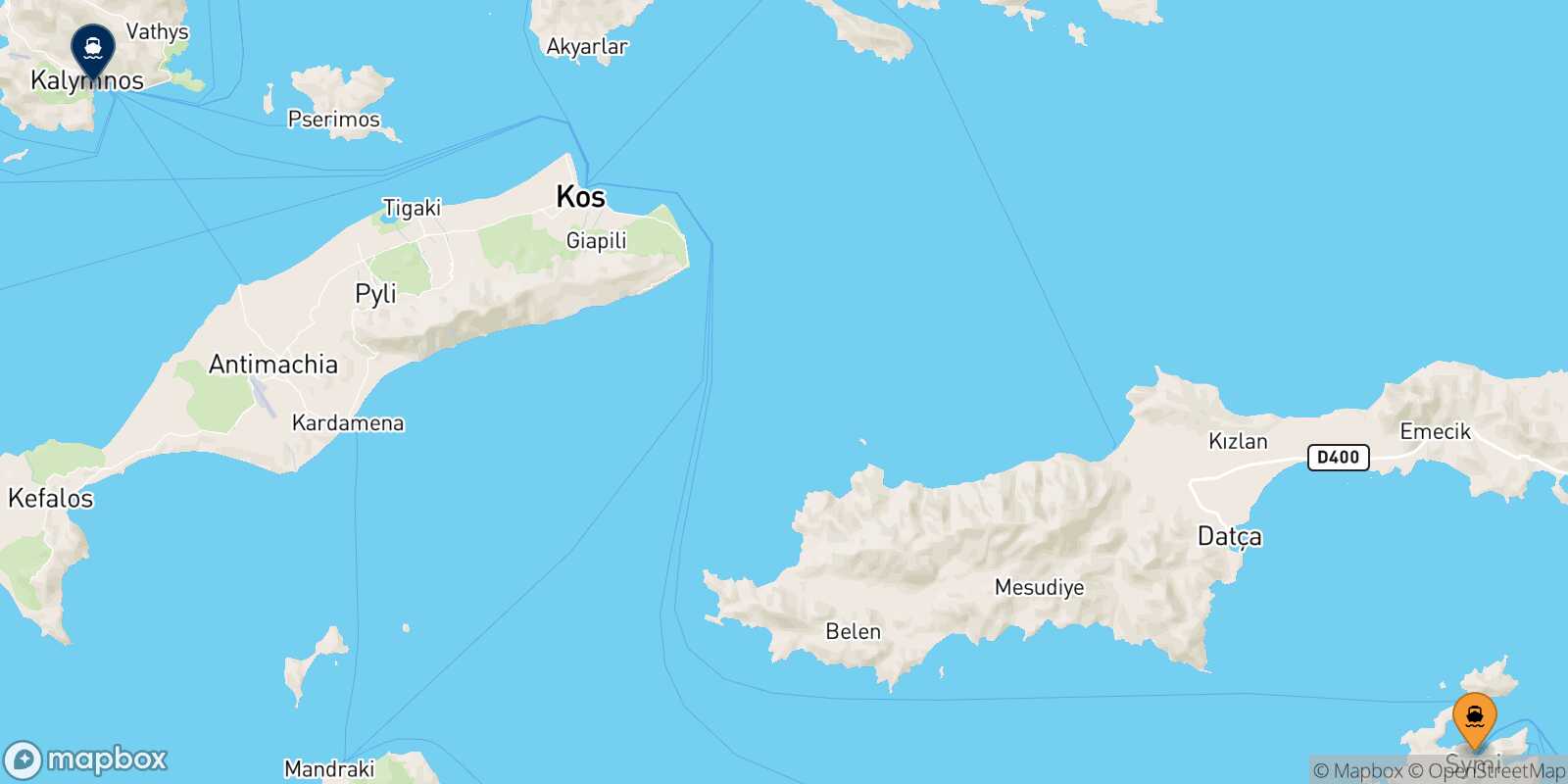 Carte des traverséesSymi Kalymnos