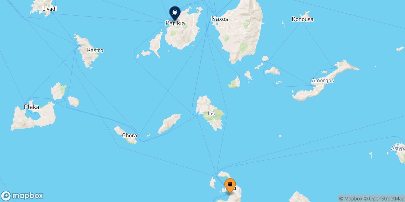 Carte des traverséesThera (Santorin) Paros