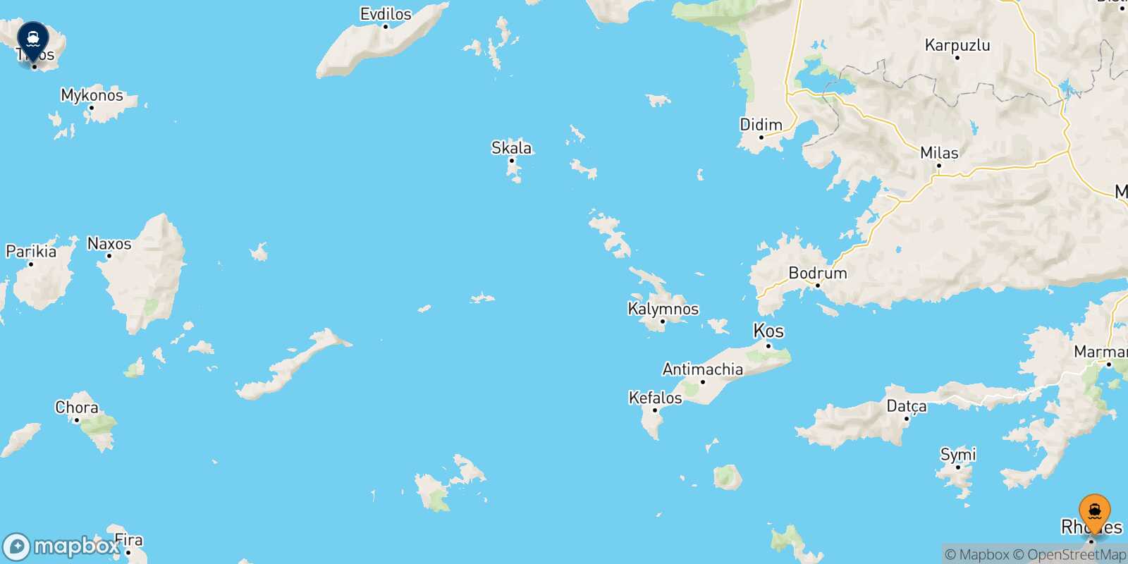 Carte des traverséesRhodes Tinos