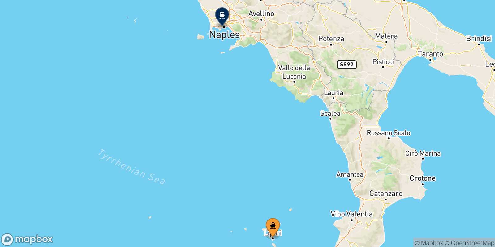 Carte des traverséesLipari Naples Mergellina