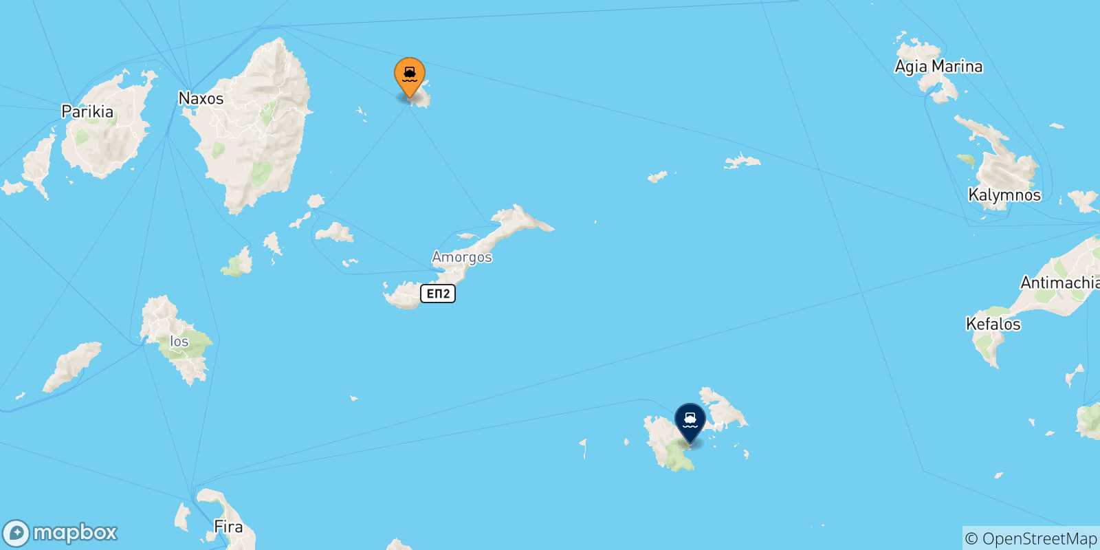 Carte des traversées possibles entre Donoussa et Îles Du Dodécanèse