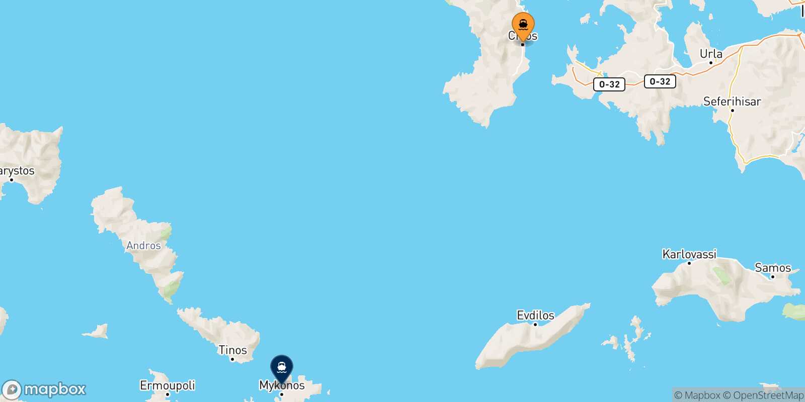 Carte des traverséesMesta Chios Mykonos