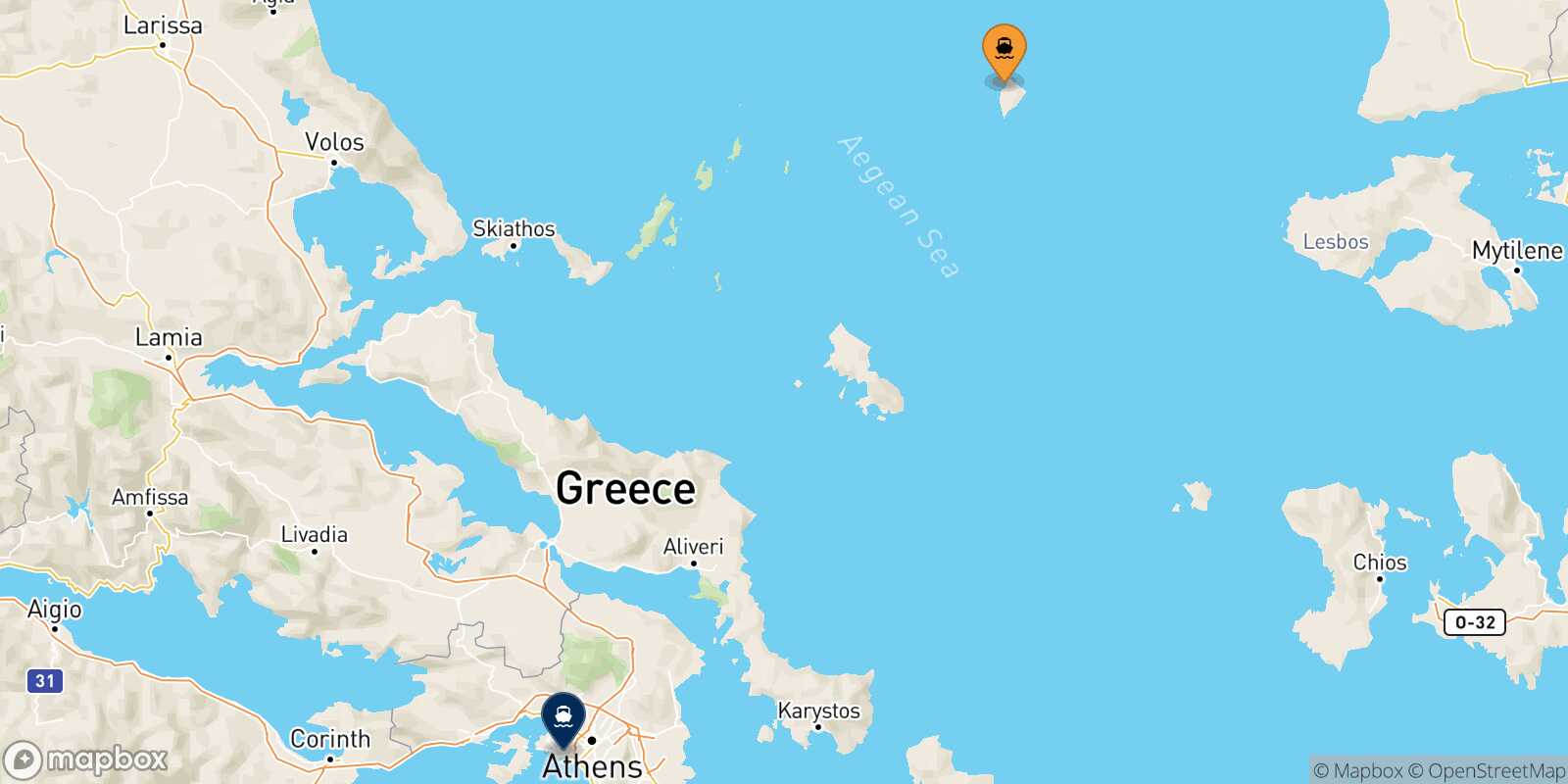 Carte des traverséesAgios Efstratios Le Piree