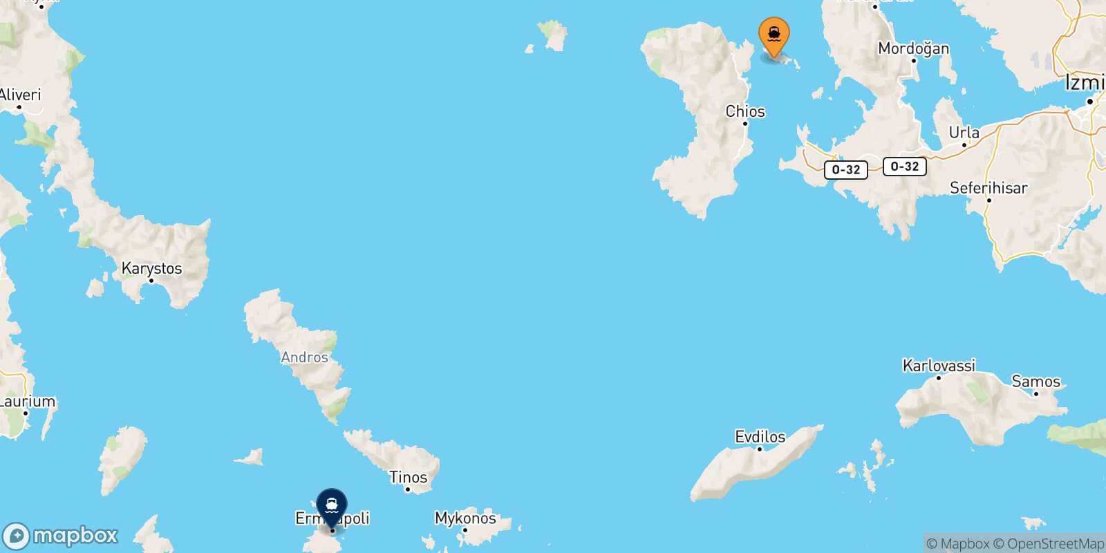 Carte des traverséesInousses Syros
