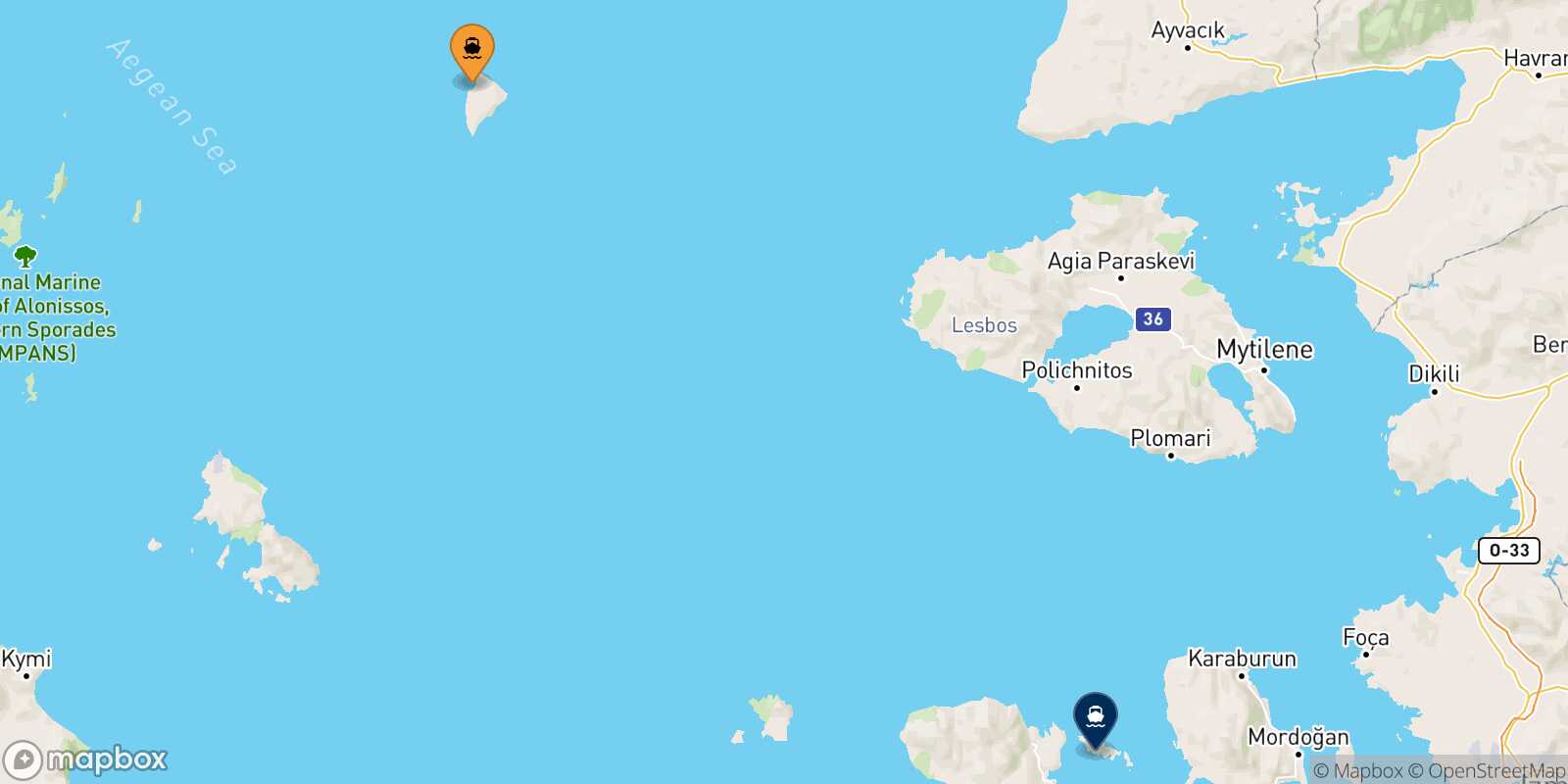 Carte des traverséesAgios Efstratios Inousses