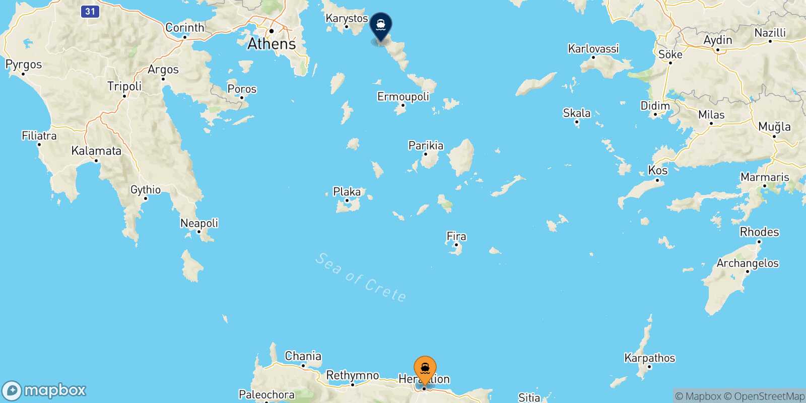 Carte des traverséesHeraklion Andros