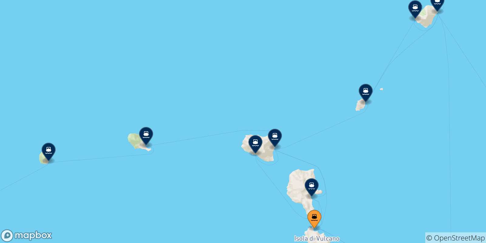 Carte des traversées possibles entre Vulcano et les Îles Éoliennes