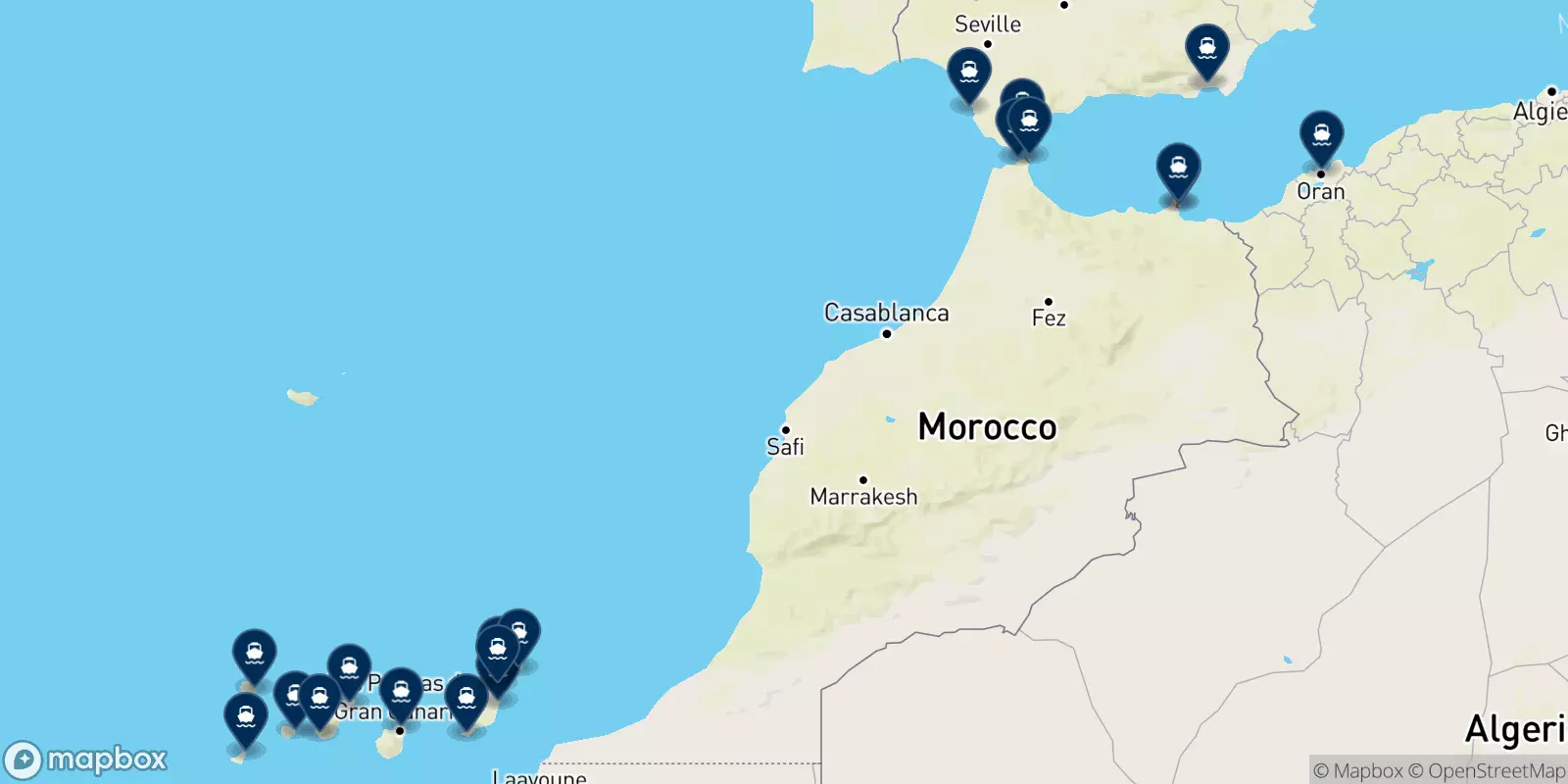 Carte des destinations Naviera Armas