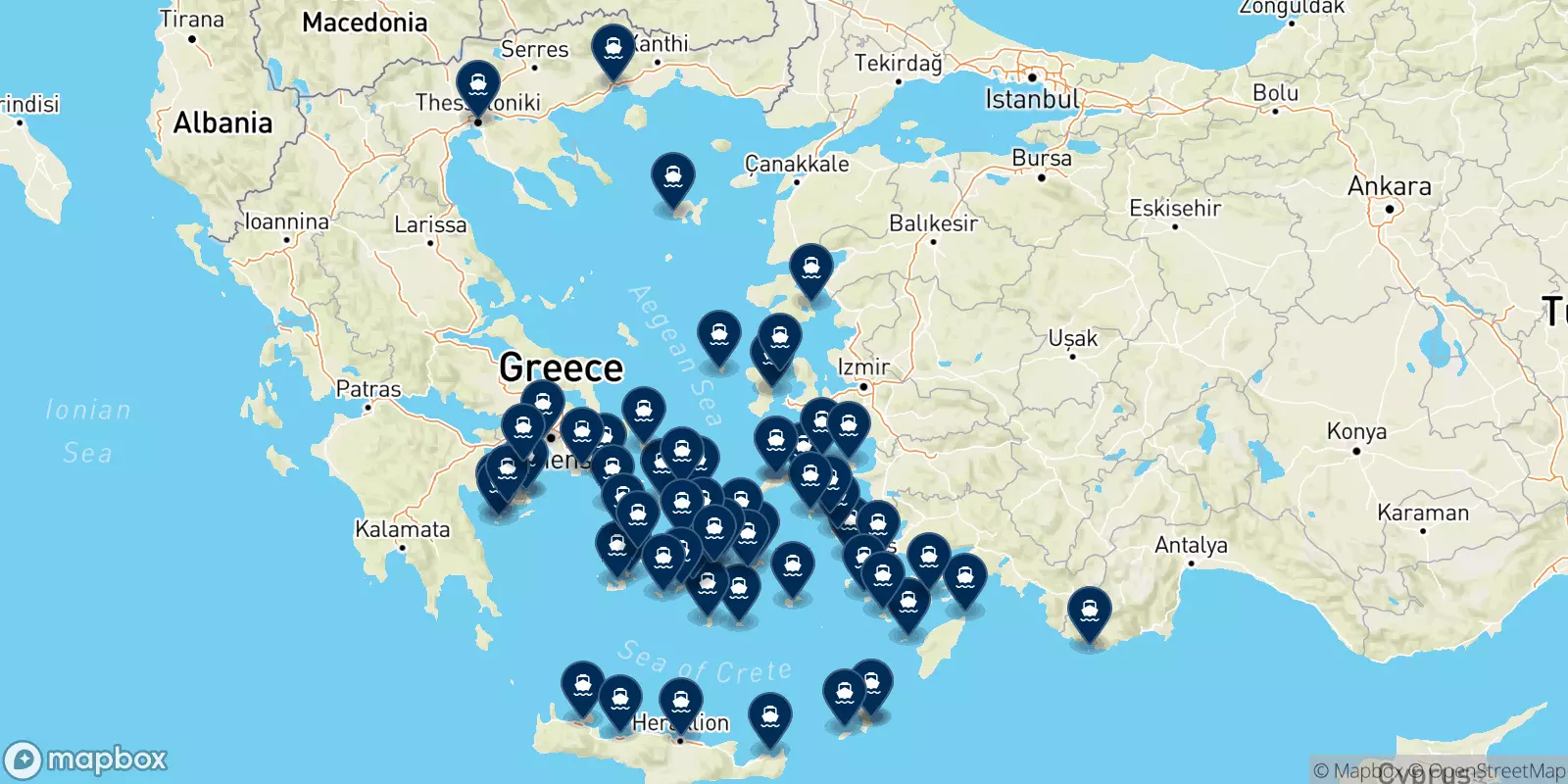 Carte des destinations Blue Star Ferries