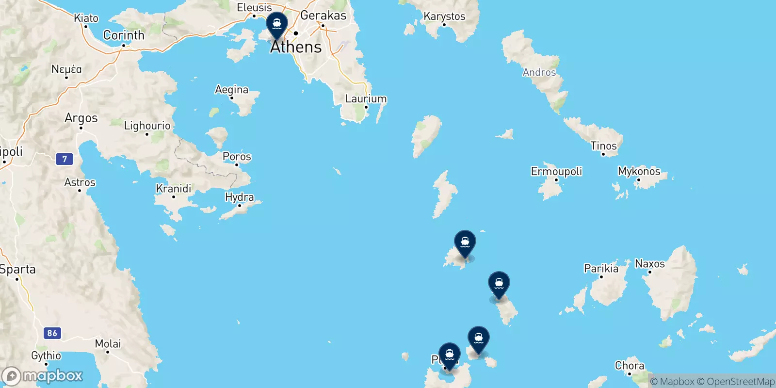 Carte des destinations Aegean Sea Lines