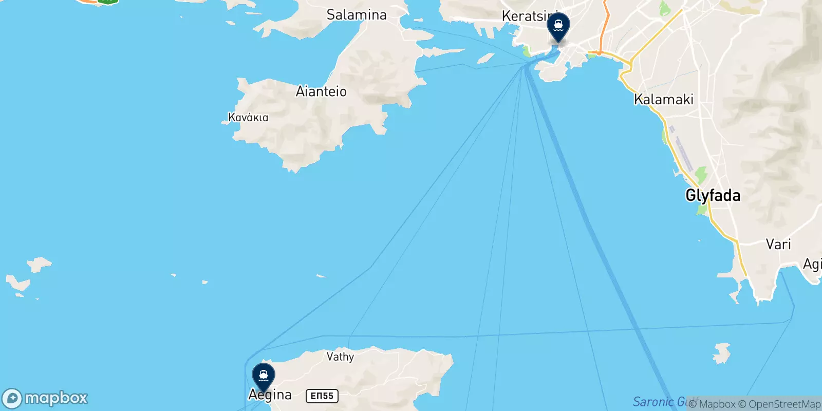 Carte des destinations Aegina Ferries